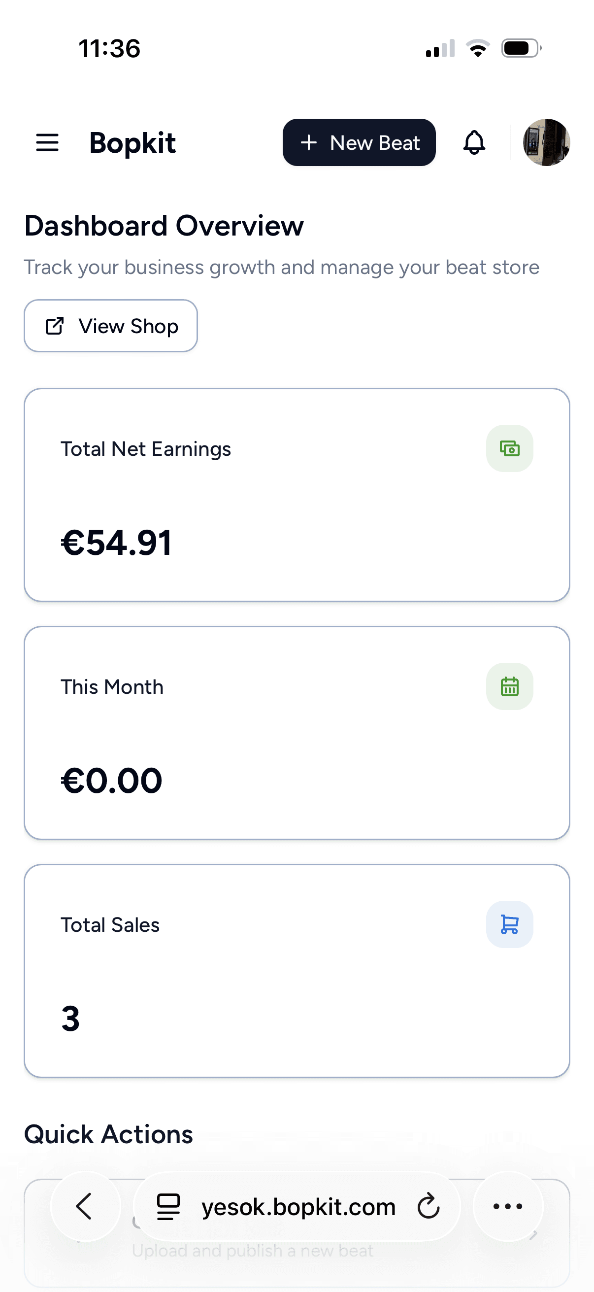 Producer dashboard on mobile viewport