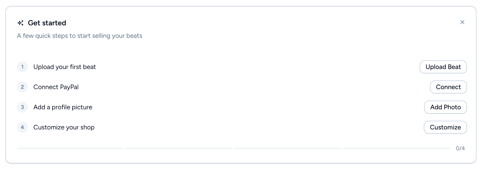 Bopkit getting started checklist on the producer dashboard